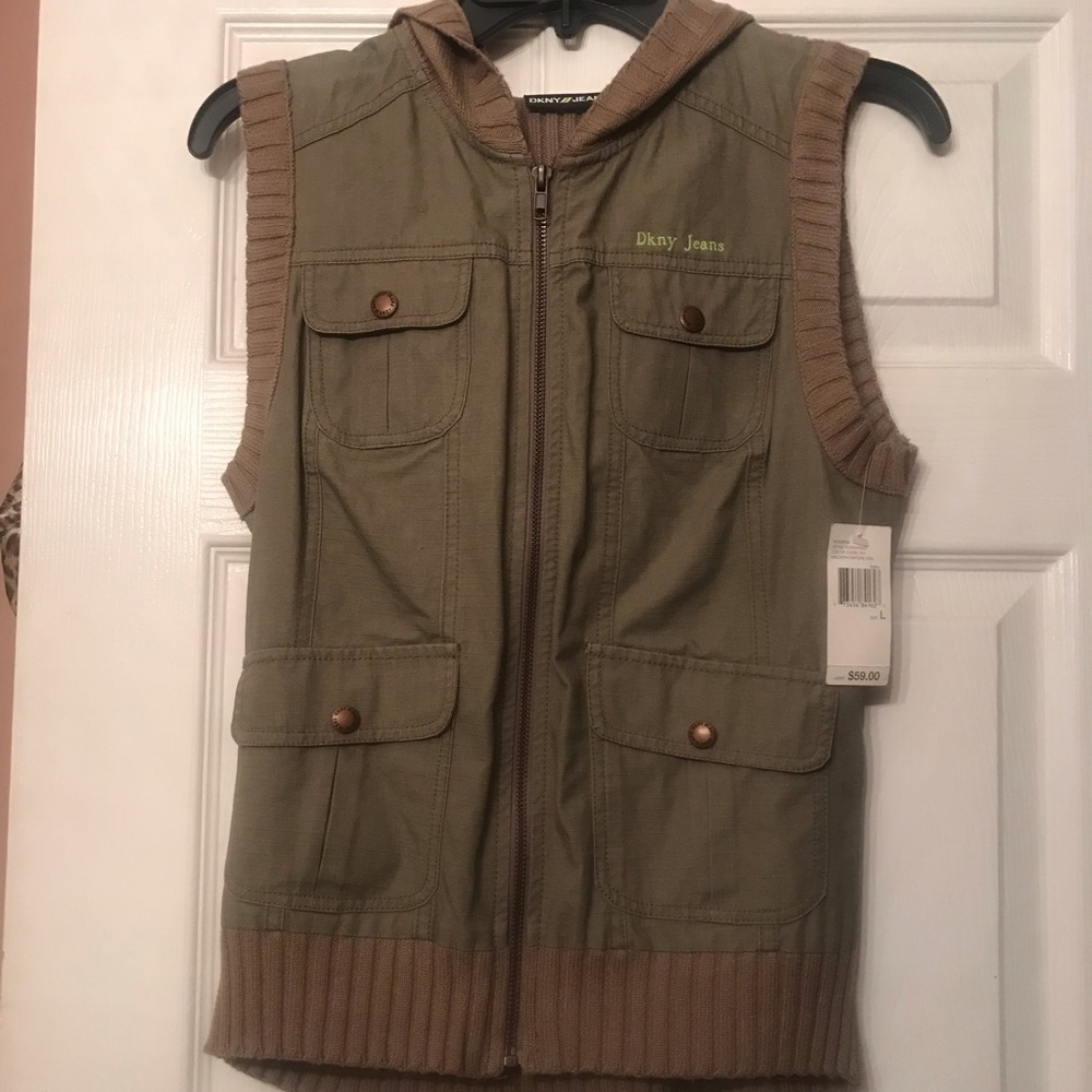 DKNY army green hooded vest